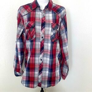 Surplus Men Button Up Red Large Plaid Long Sleeve Shirt with Pockets Multi-color
